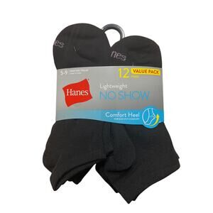 Hanes Women's Lightweight No Show Socks, 12-Pair Value Pack Black Size 5-9 New